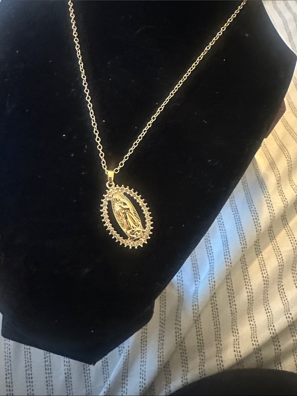 Gold Virgin Mary Medallion Necklace - Women's Religious Pendant